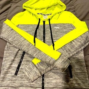 Pink full zip hoodie.